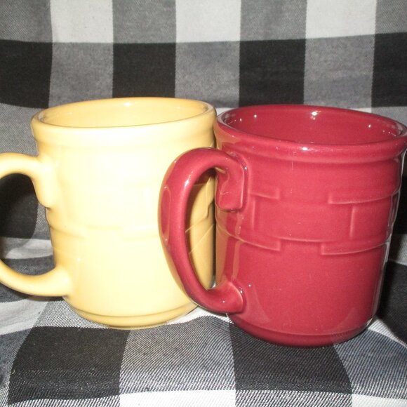2 Longaberger Pottery Woven Traditions Butternut & Paprika Coffee 12oz Mugs Cups - Picture 2 of 4